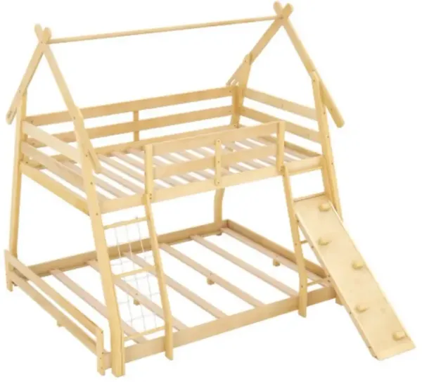Activity Bunk Bed for Kids with Climbing Nets, Ramp, and Wooden Construction