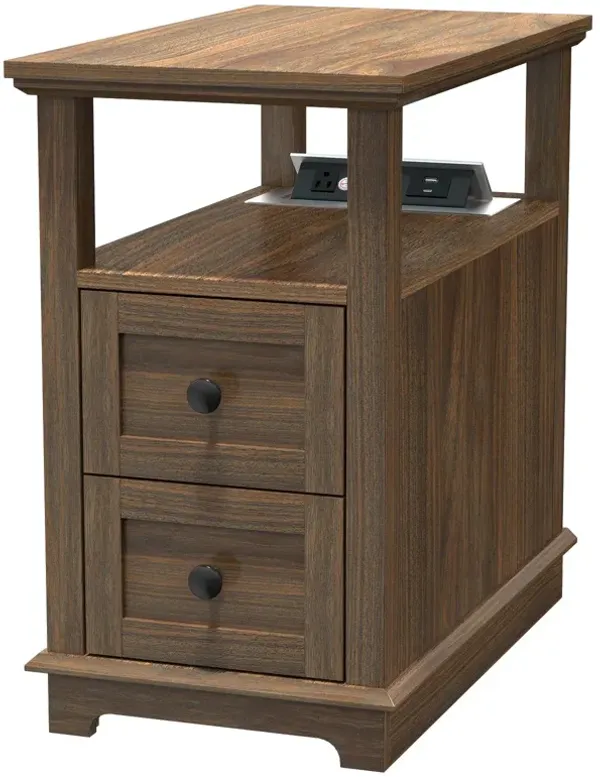 HIFYOBRO Narrow End Table with Flip Top Charging Station and 2 Drawers, Type-C & USB Port & Power outlets, Wooden Storage Cabine