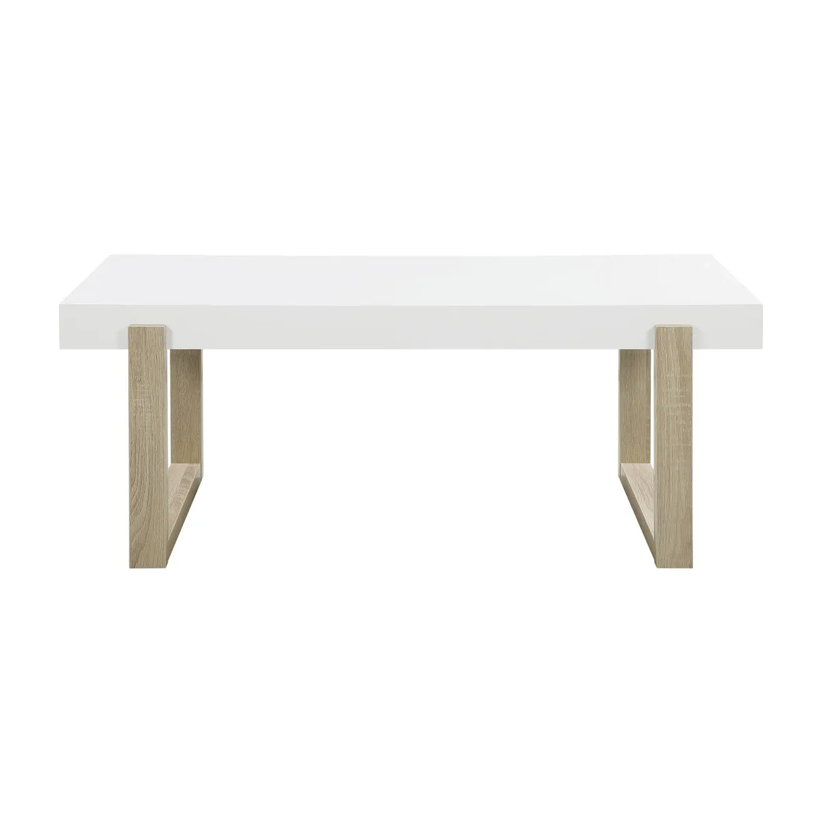 Shay 47 Inch Coffee Table, Thick Rectangular Tabletop, High Gloss White-Benzara