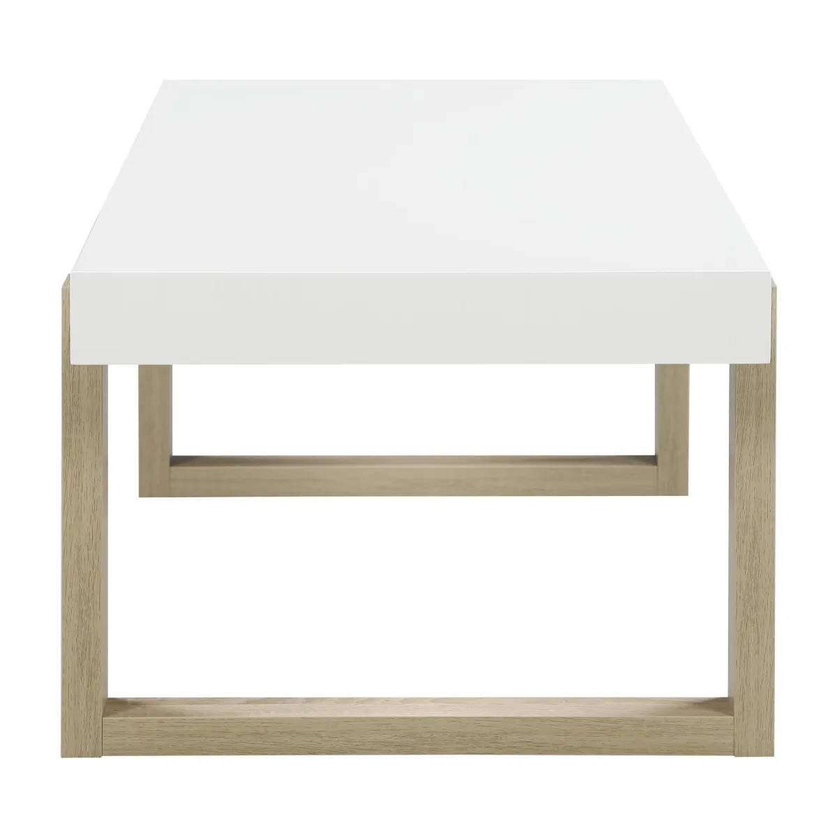 Shay 47 Inch Coffee Table, Thick Rectangular Tabletop, High Gloss White-Benzara