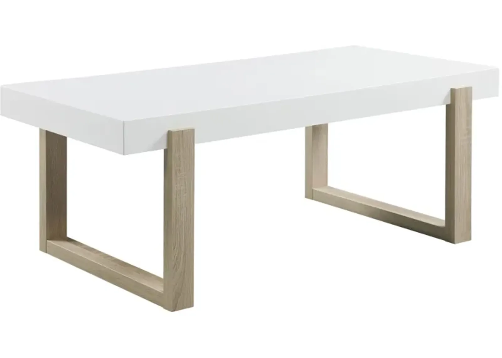 Shay 47 Inch Coffee Table, Thick Rectangular Tabletop, High Gloss White-Benzara