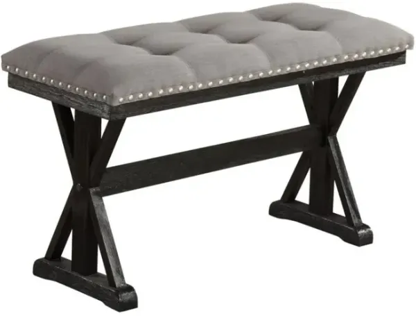 Best Quality Furniture Counter height dining bench with grey linen fabric and light espresso base