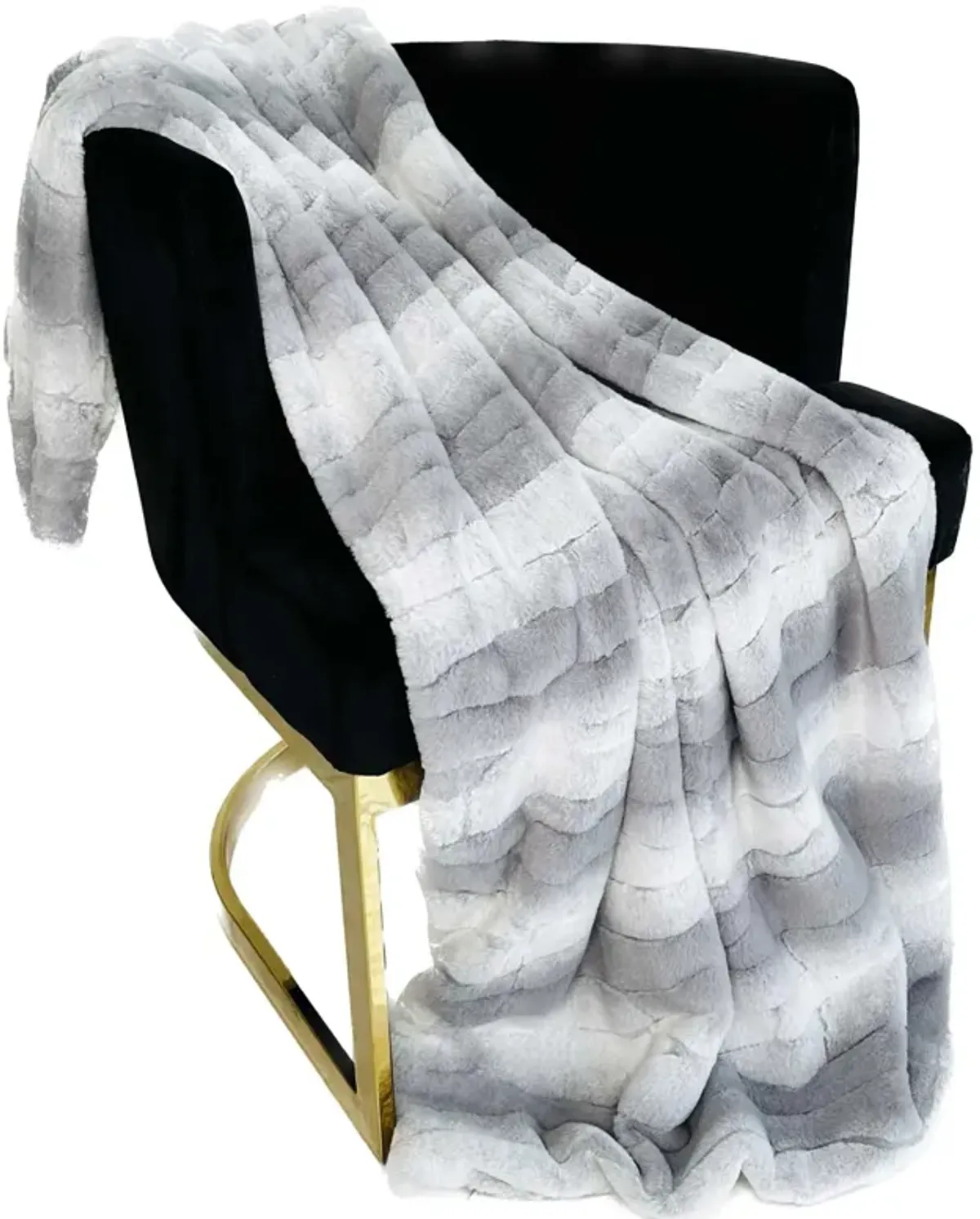 Plutus Gray Silver Furever Faux Fur Luxury Throw Blanket
