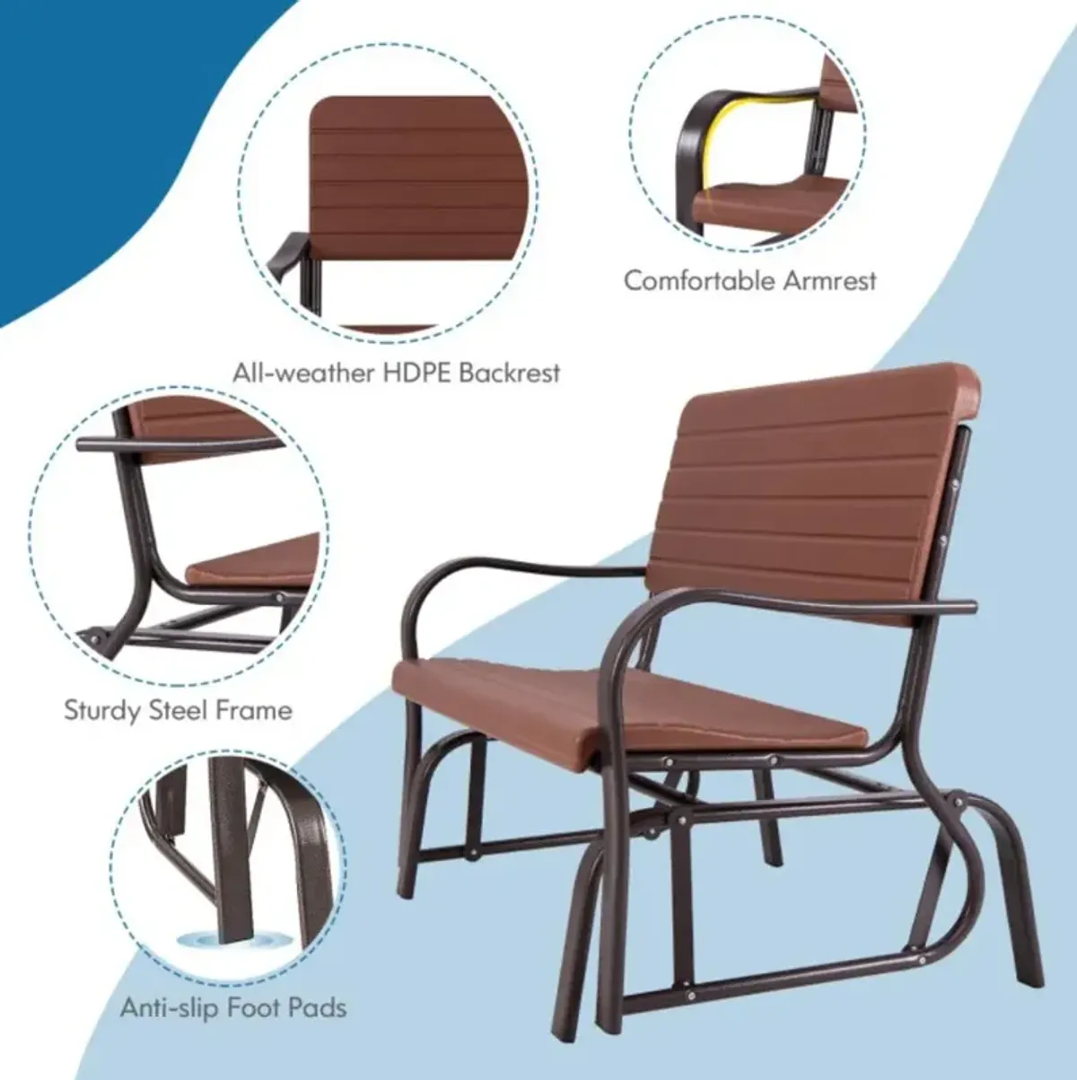 Hivvago 2-Seat Porch Glider with HDPE Back Seat and Steel Frame