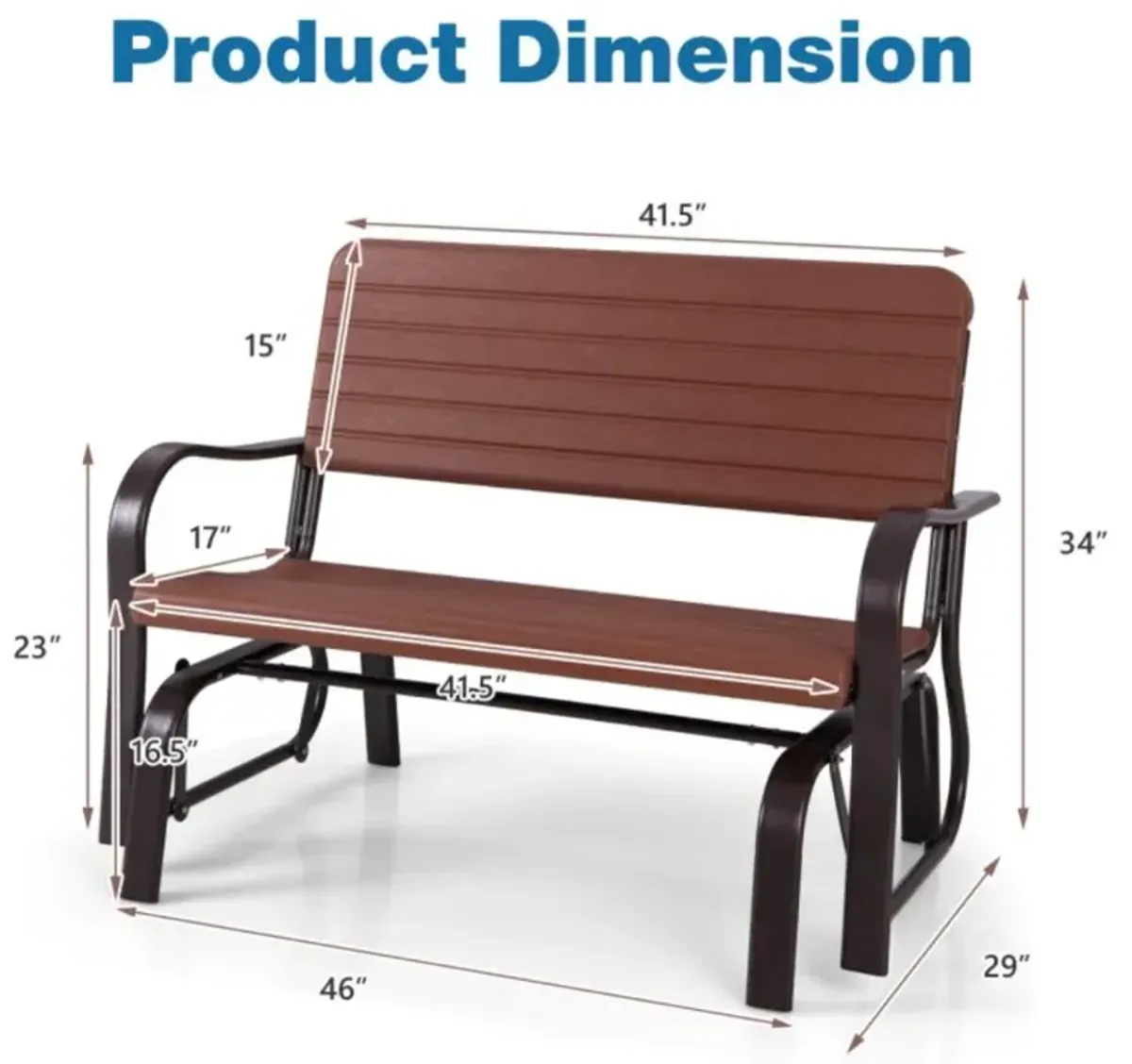 Hivvago 2-Seat Porch Glider with HDPE Back Seat and Steel Frame