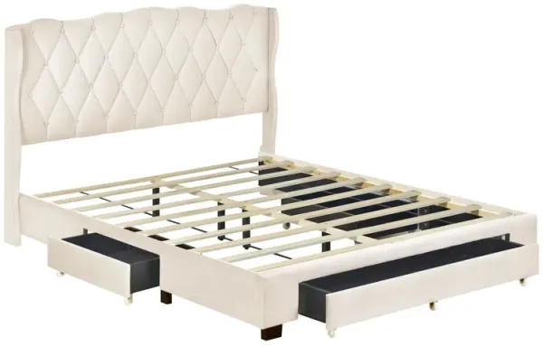 Queen Size 4-Piece Bedroom Set with Upholstered Bed and High Gloss Mirrored Furniture