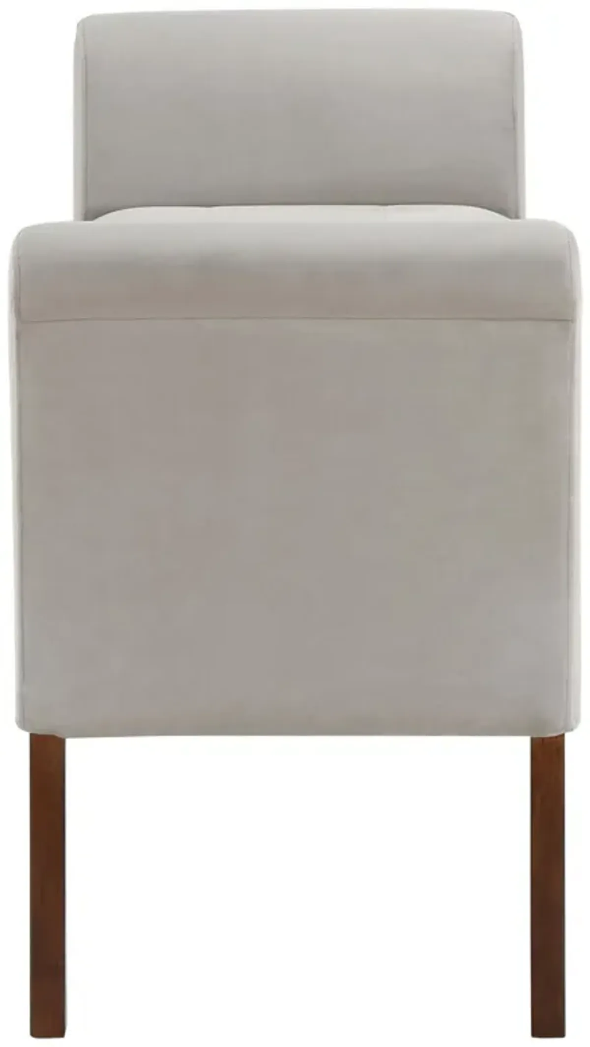 Ako 52 Inch Storage Bench, Button Tufting, Flared Arms, Beige Upholstery - Benzara