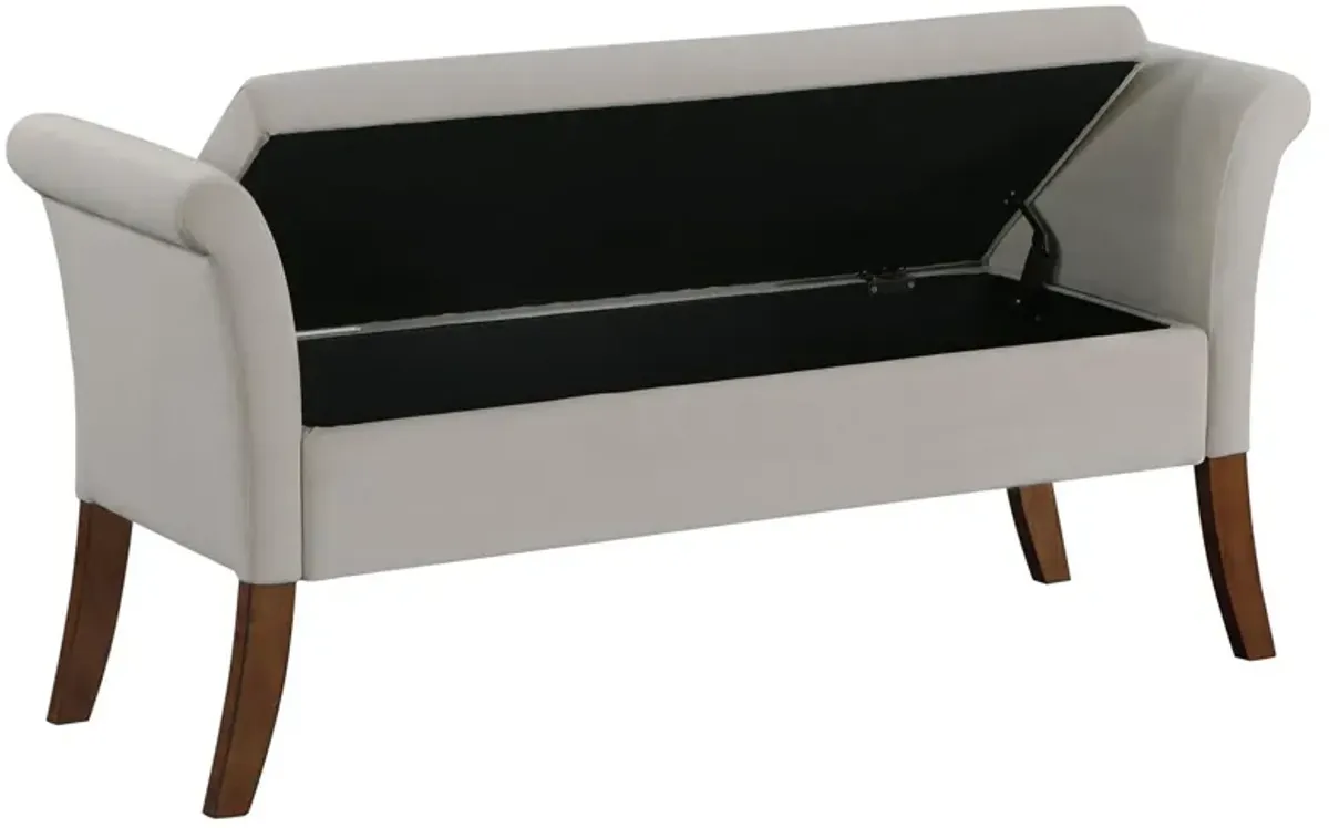 Ako 52 Inch Storage Bench, Button Tufting, Flared Arms, Beige Upholstery - Benzara