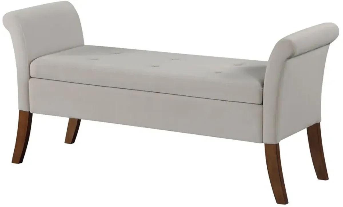 Ako 52 Inch Storage Bench, Button Tufting, Flared Arms, Beige Upholstery - Benzara