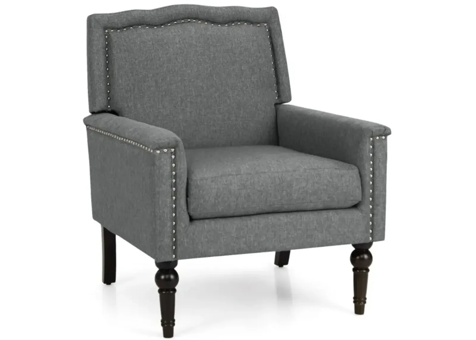 Hivvago Mid-century Modern Armchair Linen Fabric Upholstered Accent Chair with Cushion-Gray