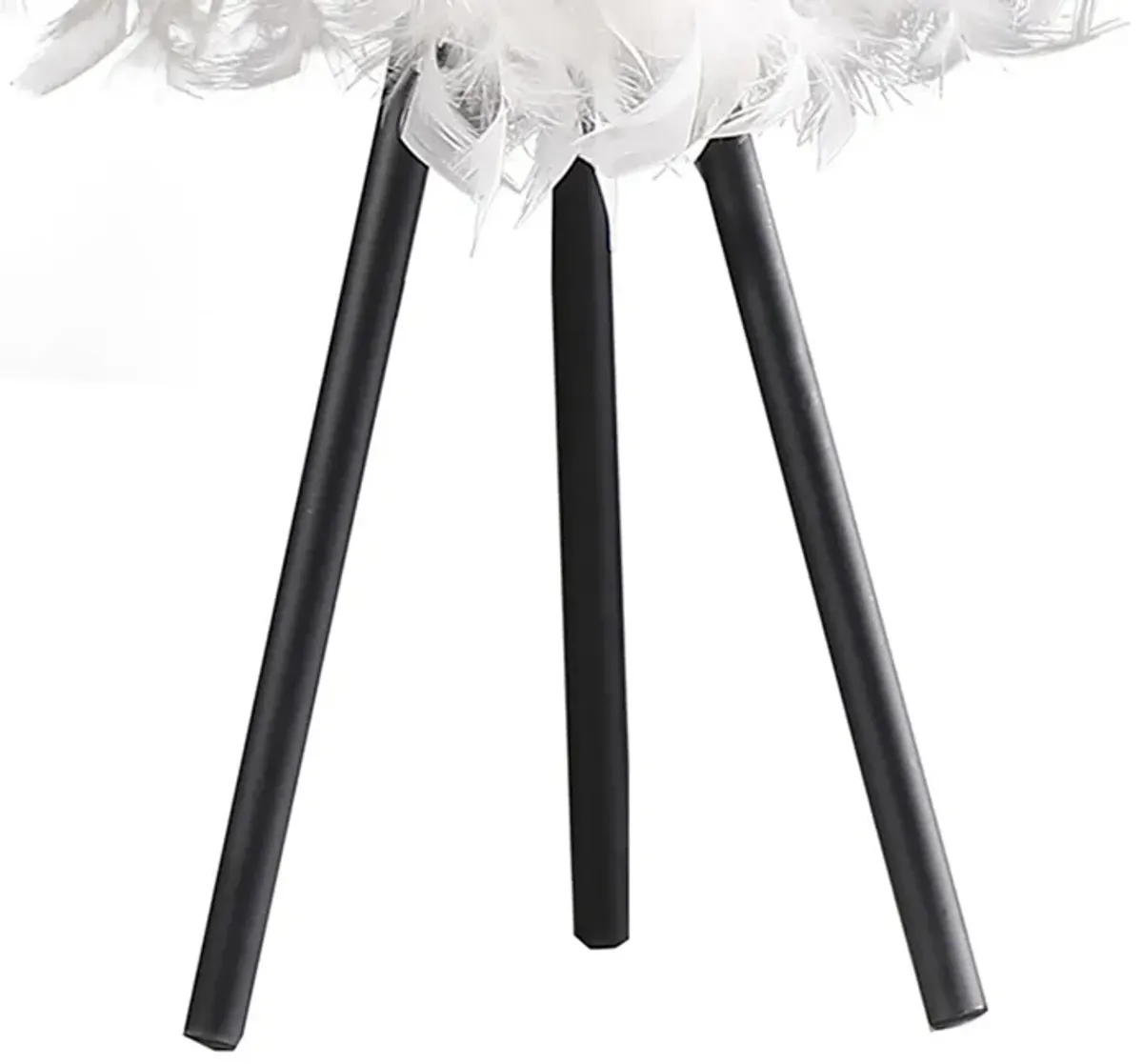 Rio 21 Inch Accent Table Lamp, White Feather Shade, Black Metal Tripod Base - Benzara