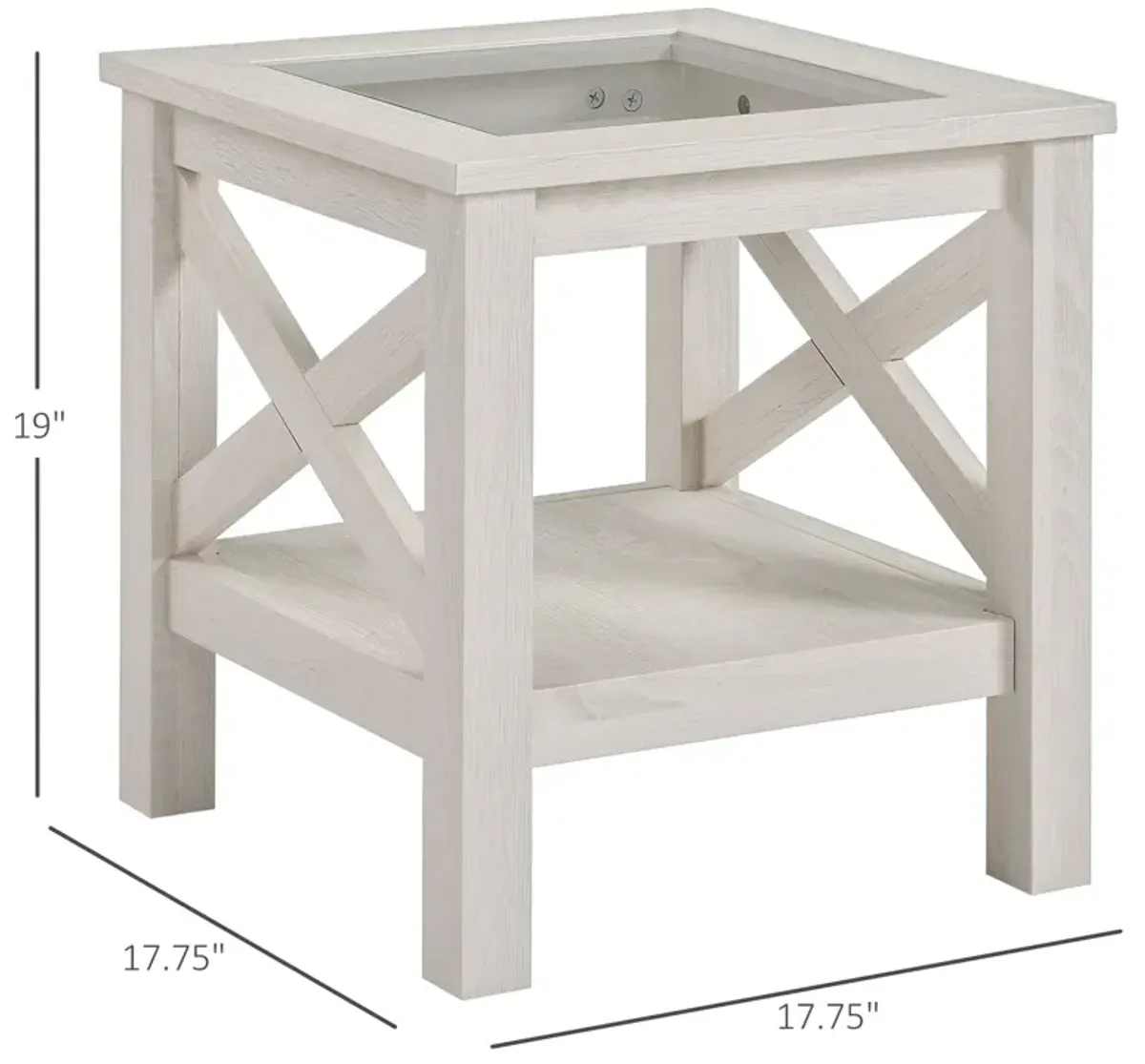 White Oak Side Table: Farmhouse End Table with Glass Top