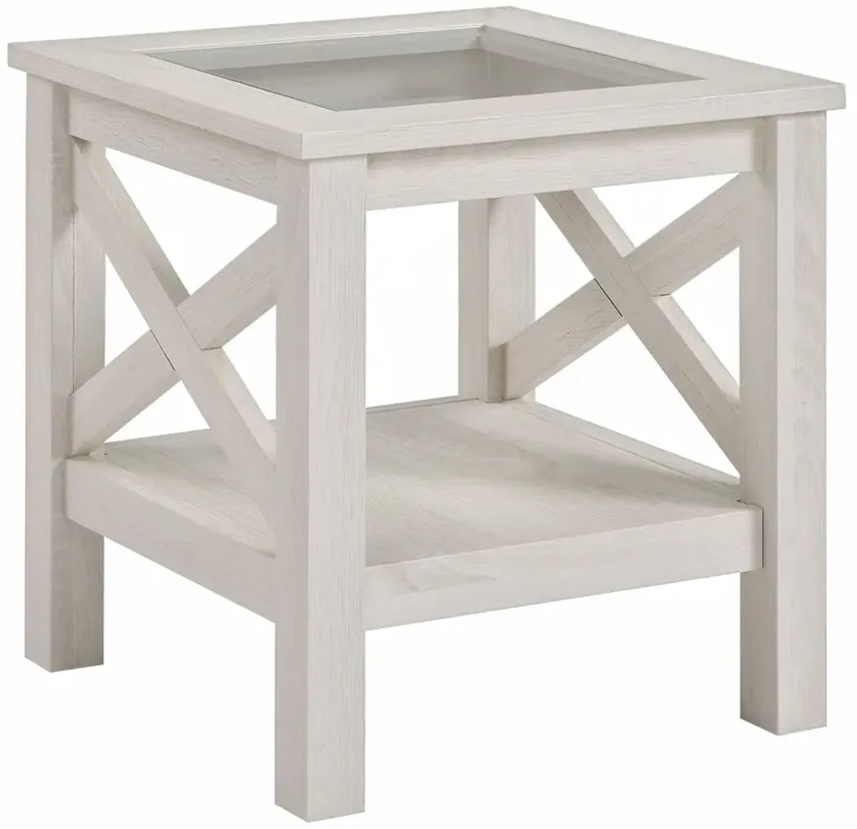 White Oak Side Table: Farmhouse End Table with Glass Top