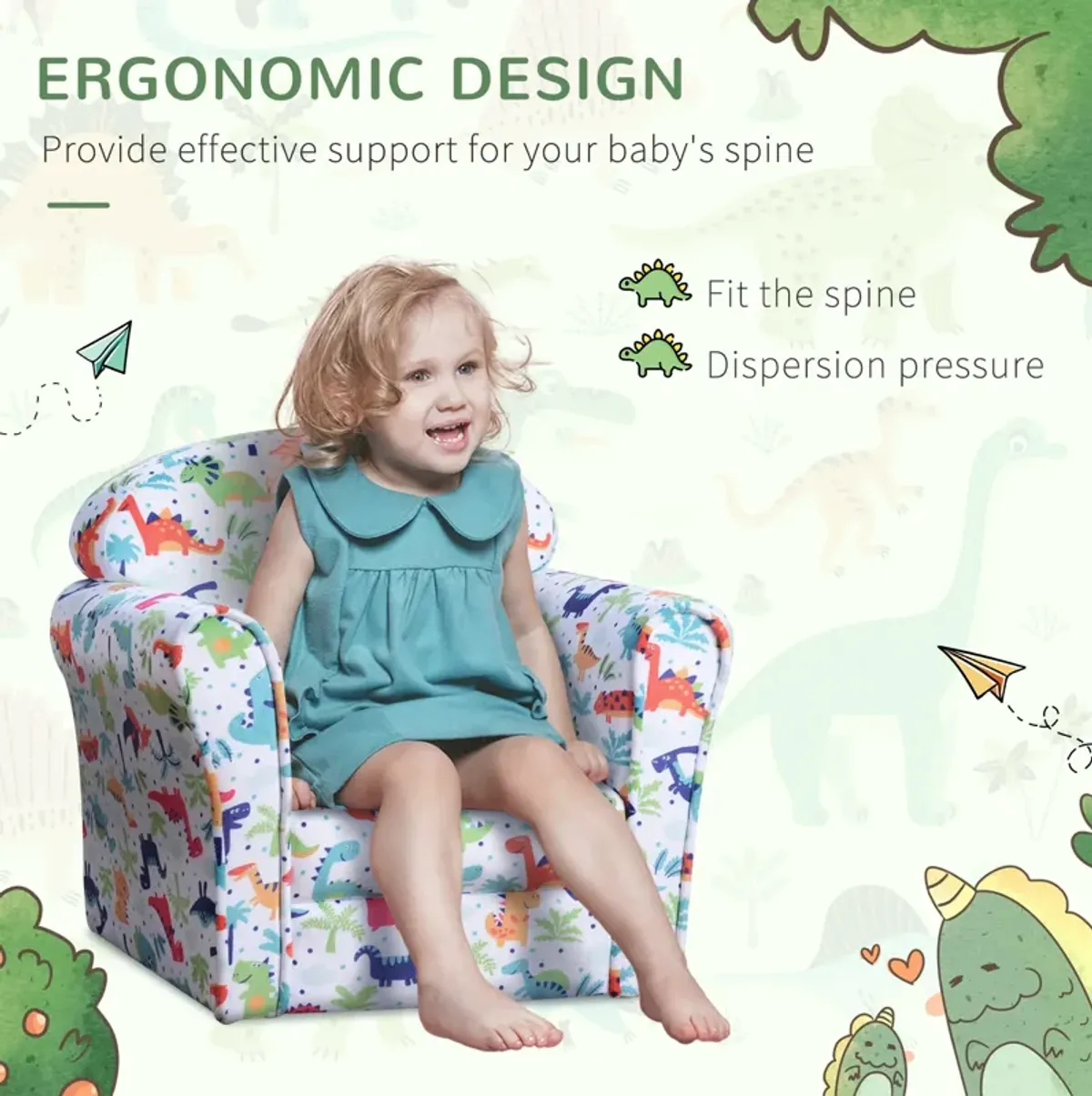 Dinosaur Kids Armchair: Padded Sofa for Playroom