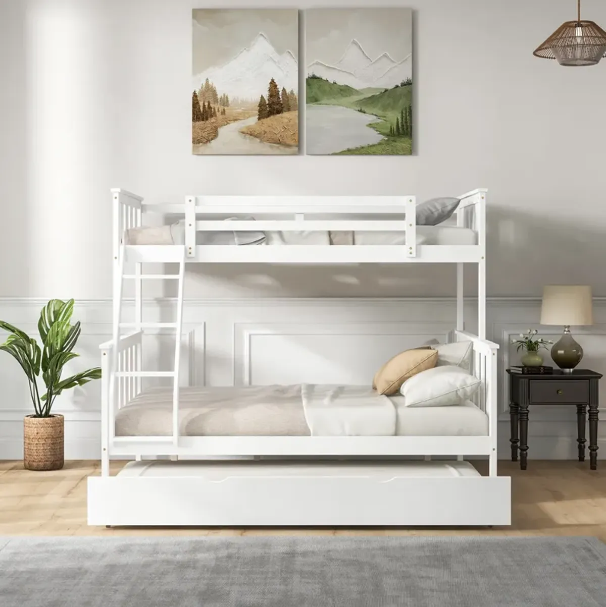 3-in-1 Twin Over Full Bunk Bed with Trundle and Ladder