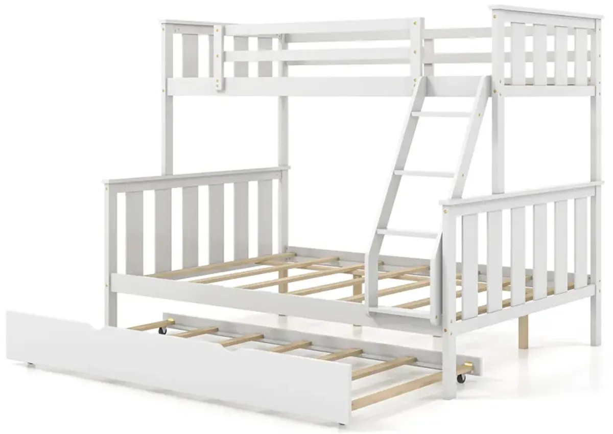 3-in-1 Twin Over Full Bunk Bed with Trundle and Ladder