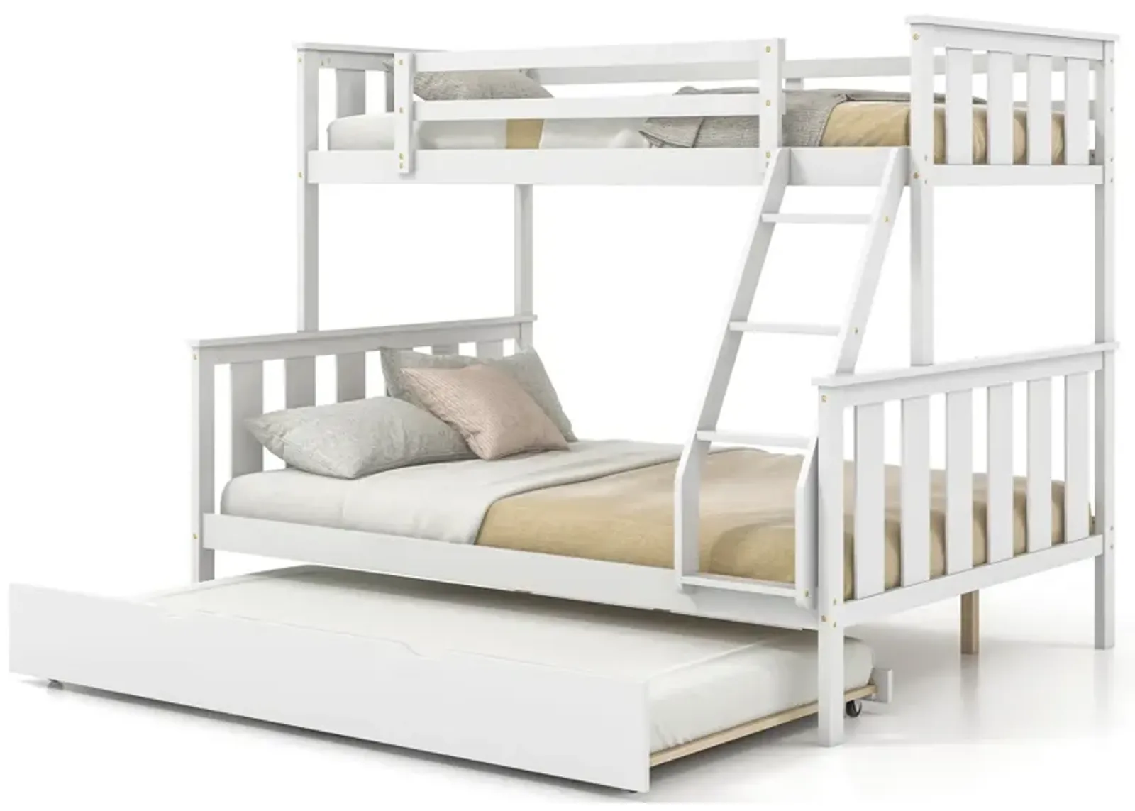 3-in-1 Twin Over Full Bunk Bed with Trundle and Ladder