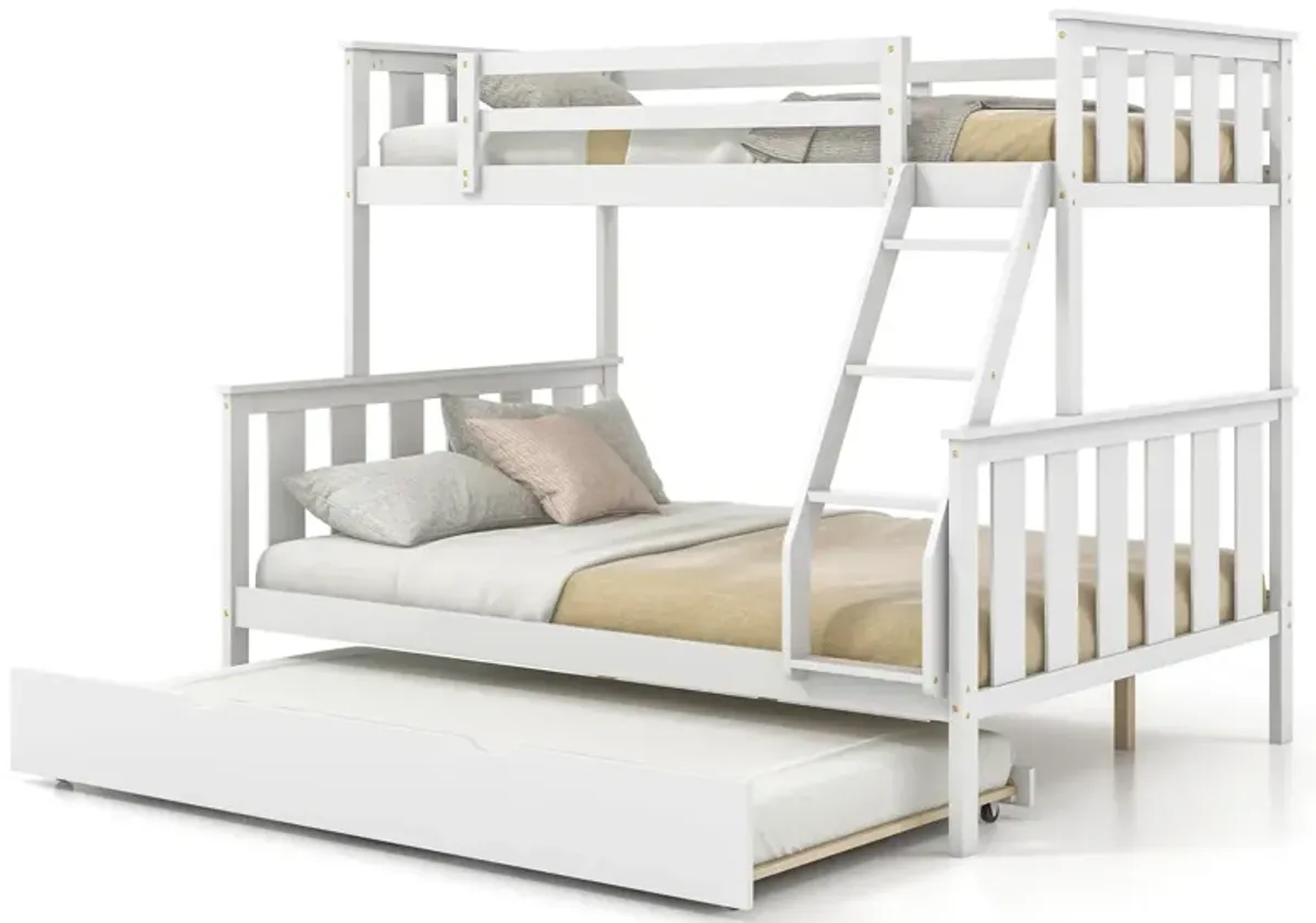 3-in-1 Twin Over Full Bunk Bed with Trundle and Ladder