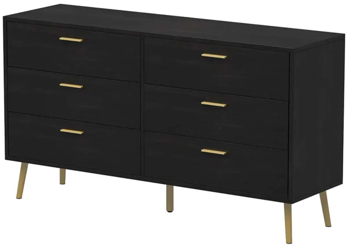 54” 6 Drawer Dresser, Modern 6-Drawer Chest with Gold Metal Handles, Bedroom Dresser with Gold Metal Legs, for Living Room Entryway (54”W x 15.7”D x 30.1”H)