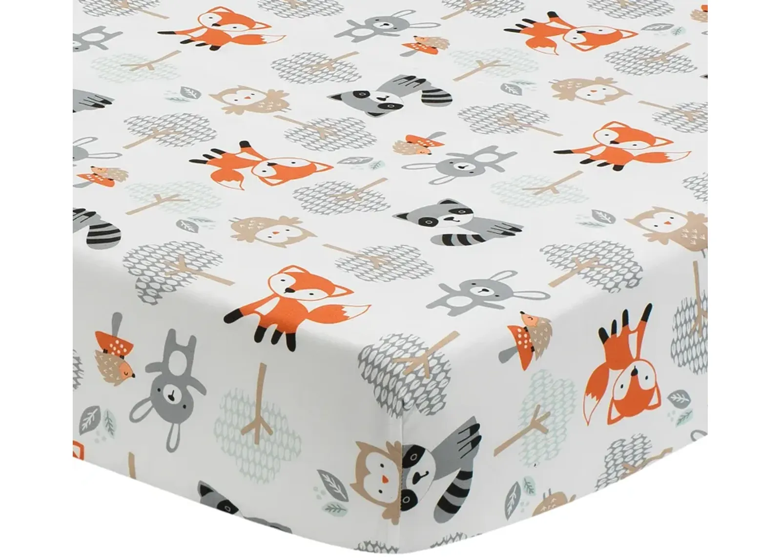 Bedtime Originals Woodland Friends Fox/Owl/Raccoon Fitted Crib Sheet - White