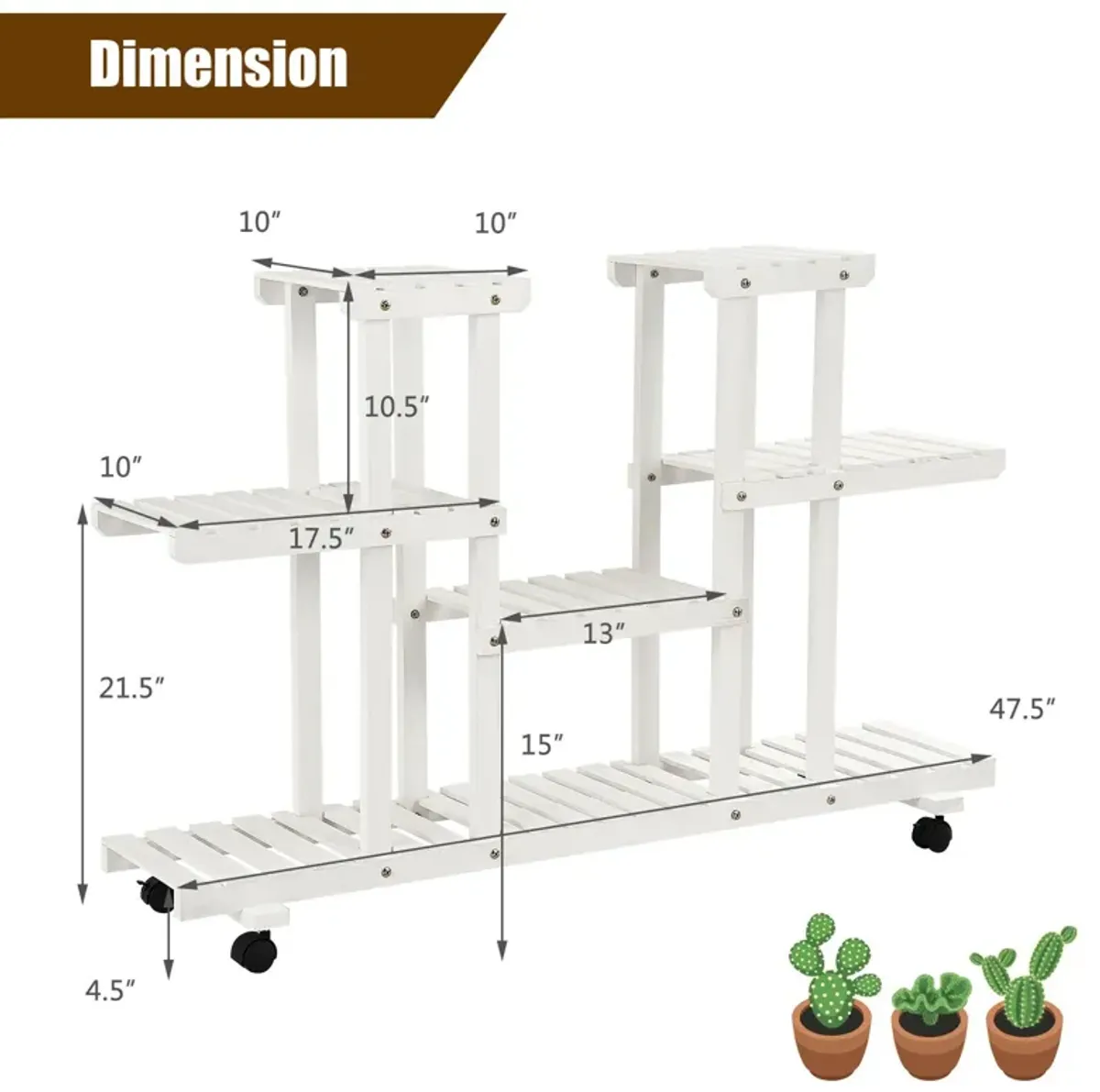 4-Tier Wood Casters Rolling Shelf Plant Stand