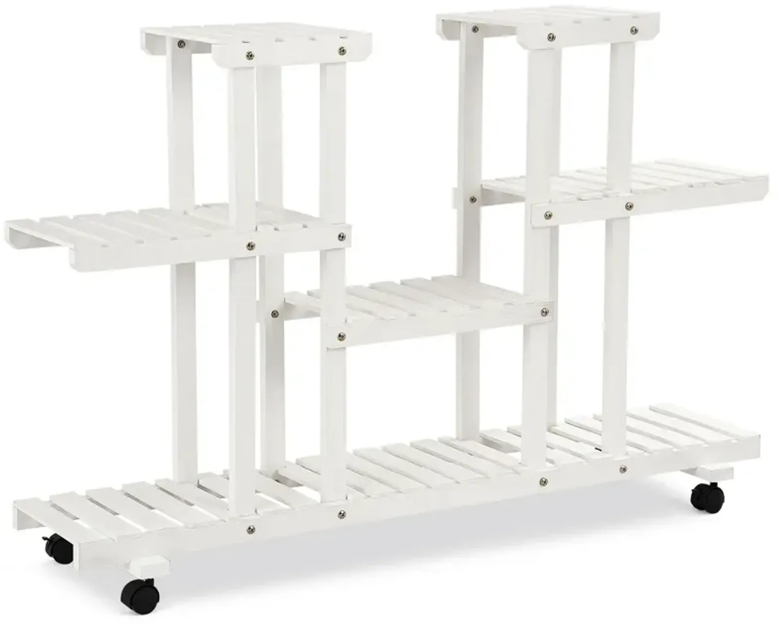 4-Tier Wood Casters Rolling Shelf Plant Stand