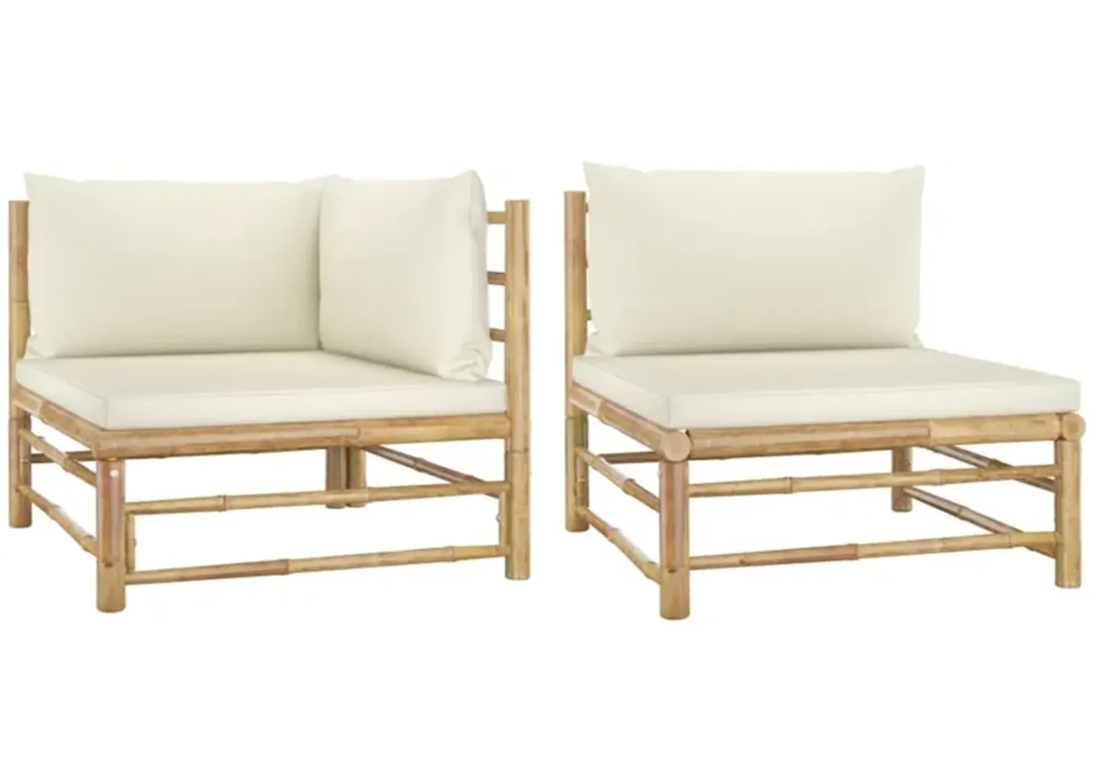 vidaXL 2 Piece Garden Lounge Set with Cream White Cushions Bamboo