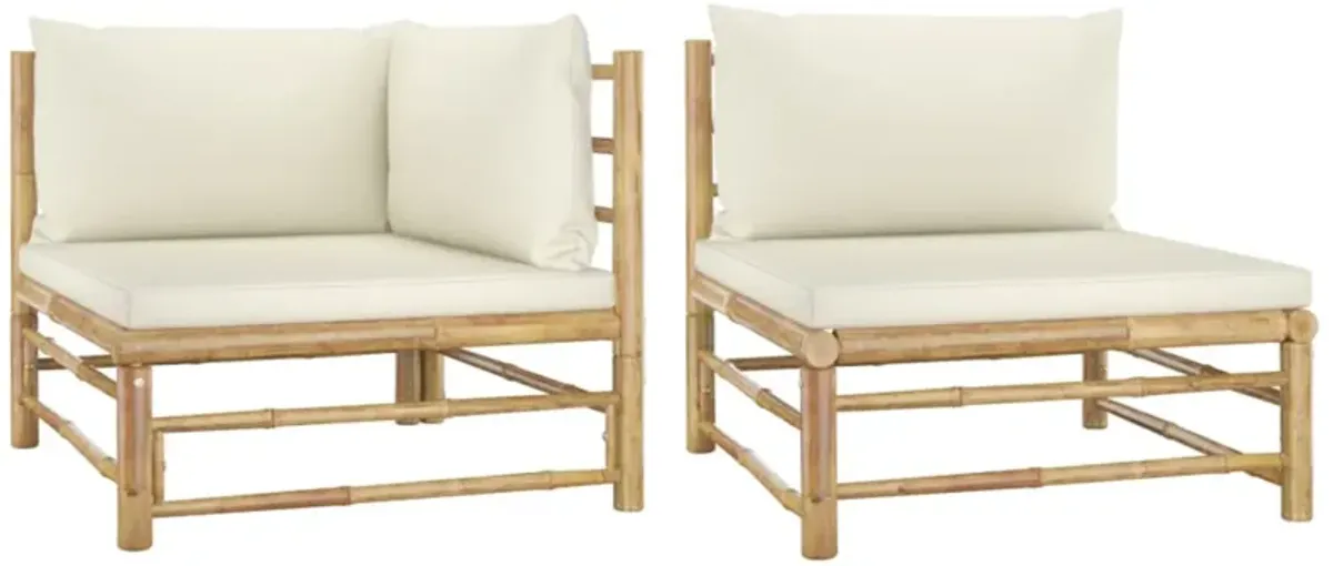 vidaXL 2 Piece Garden Lounge Set with Cream White Cushions Bamboo