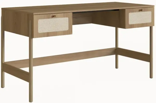 Boho Desk Wood Legs and Rattan 2-Drawers