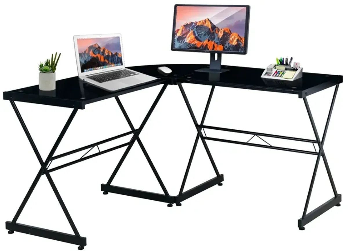 L-Shaped Glass Computer Desk