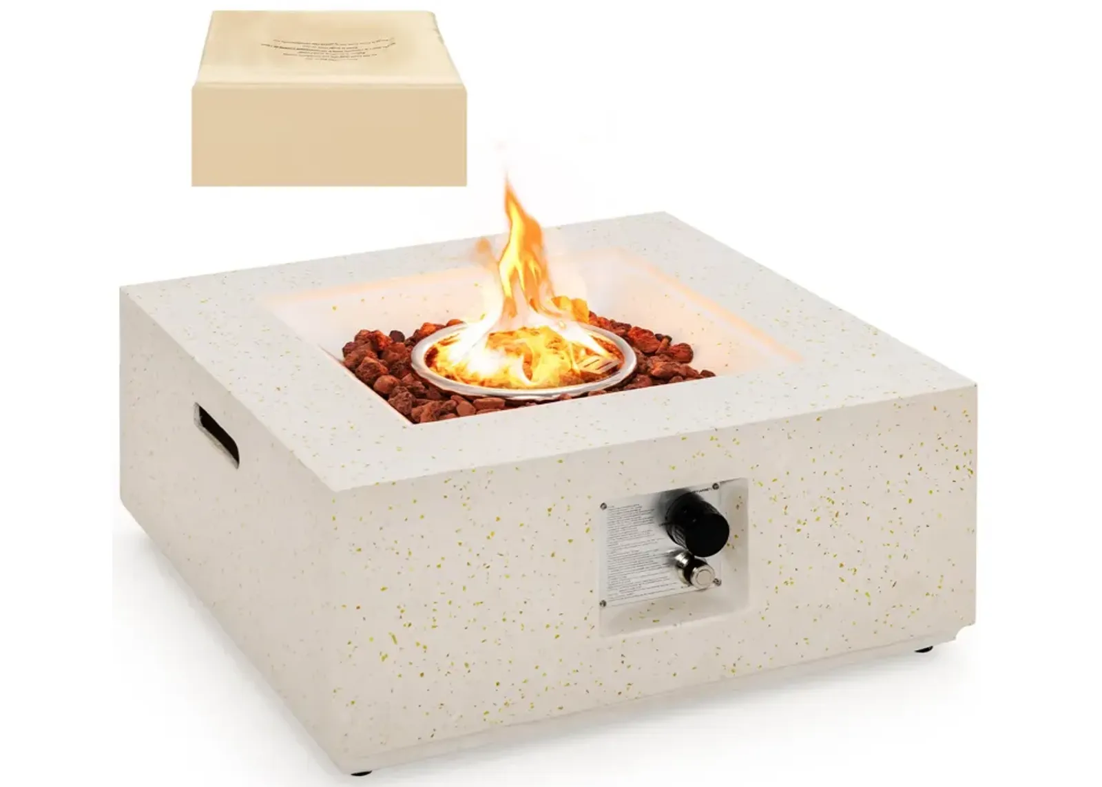 28 Inch 40000 BTU Square Propane Gas Fire Pit with PVC Cover-White