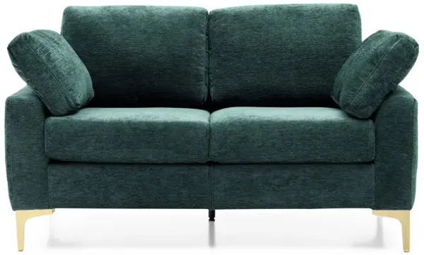 2 Seat Living Room Sofa Couch Diamond Tufted Arms with Metal Legs and 2 Arm Cushions