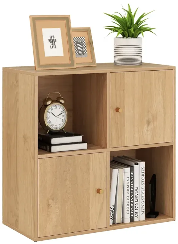Freestanding 3-Tier Bookcase with 4 Cubes, 2 Doors & Anti-Tip Hardware