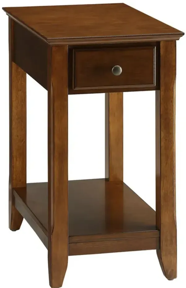 Benjara JENA 23 Inch Accent Side Table, 1 Drawer, 1 Shelf, Walnut Wood, Brown and Bronze
