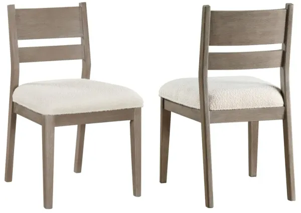 Elia Dining Side Chair Set of 2, Ladderback, Gray Wood, Cream Fabric - Benzara