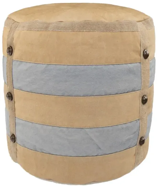Hivvago 16 Inch Tan Cotton Cylinder Striped Pouf Ottoman