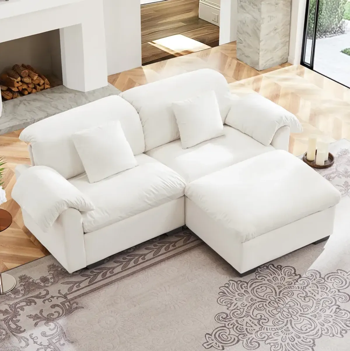 Merax Loveseat Sofa with Storage Reversible Ottoman