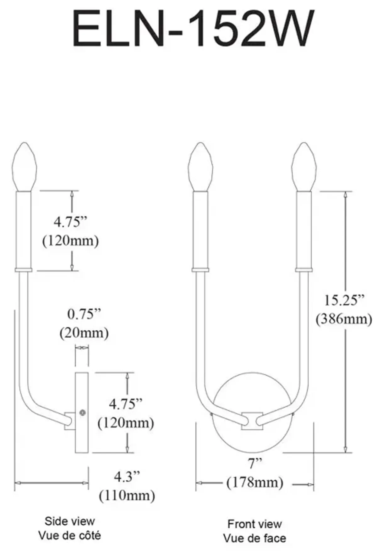 Dainolite 2LT Incandescent Wall Sconce, MB