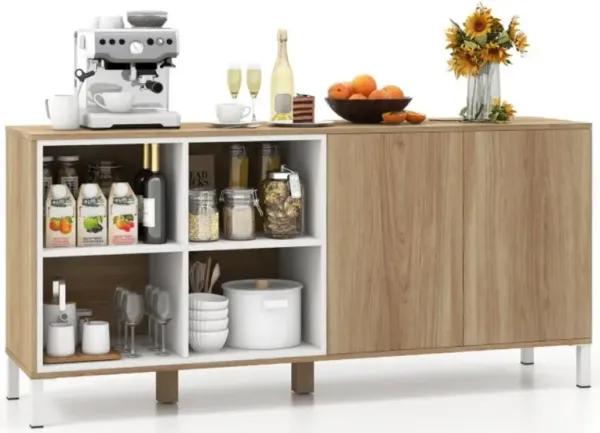 Hivvago 63 Inches Buffet Sideboard with 4 Compartments and Push-to-Open Cabinet