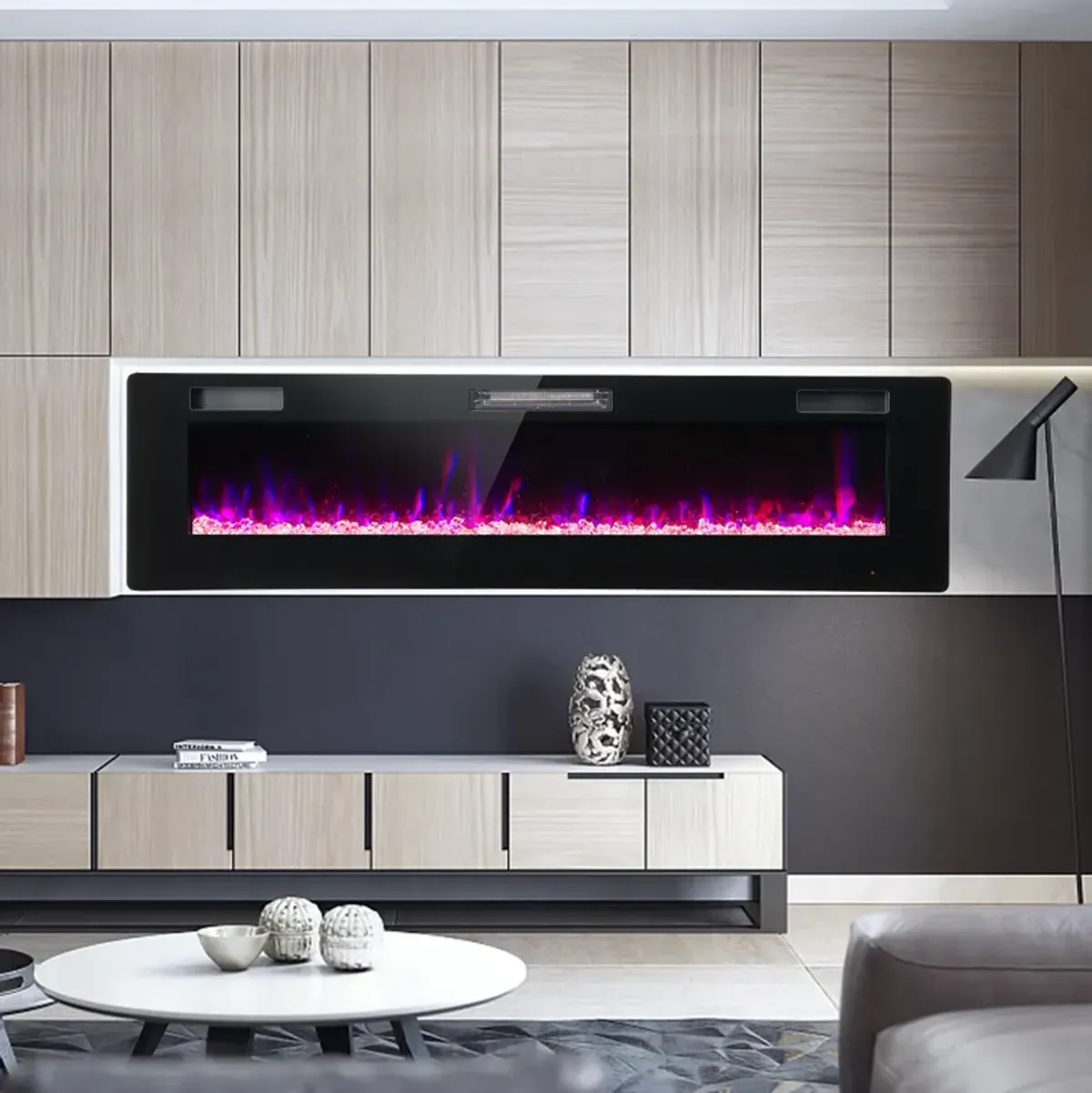 60-Inch Ultra-Thin Electric Fireplace with Remote Control and Timer Function for Modern Homes