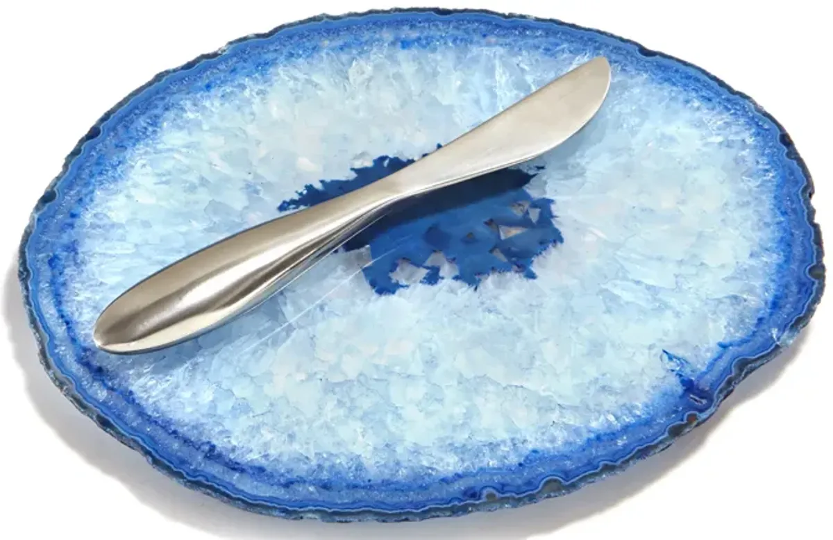 Ita Cheese Plate & Forma Spreader, Azure Agate & Silver