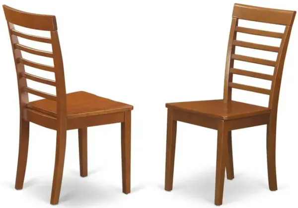 East West Furniture Milan  kitchen  chair  with  Wood  Seat  -  Saddle  Brown  Finish,  Set  of  2