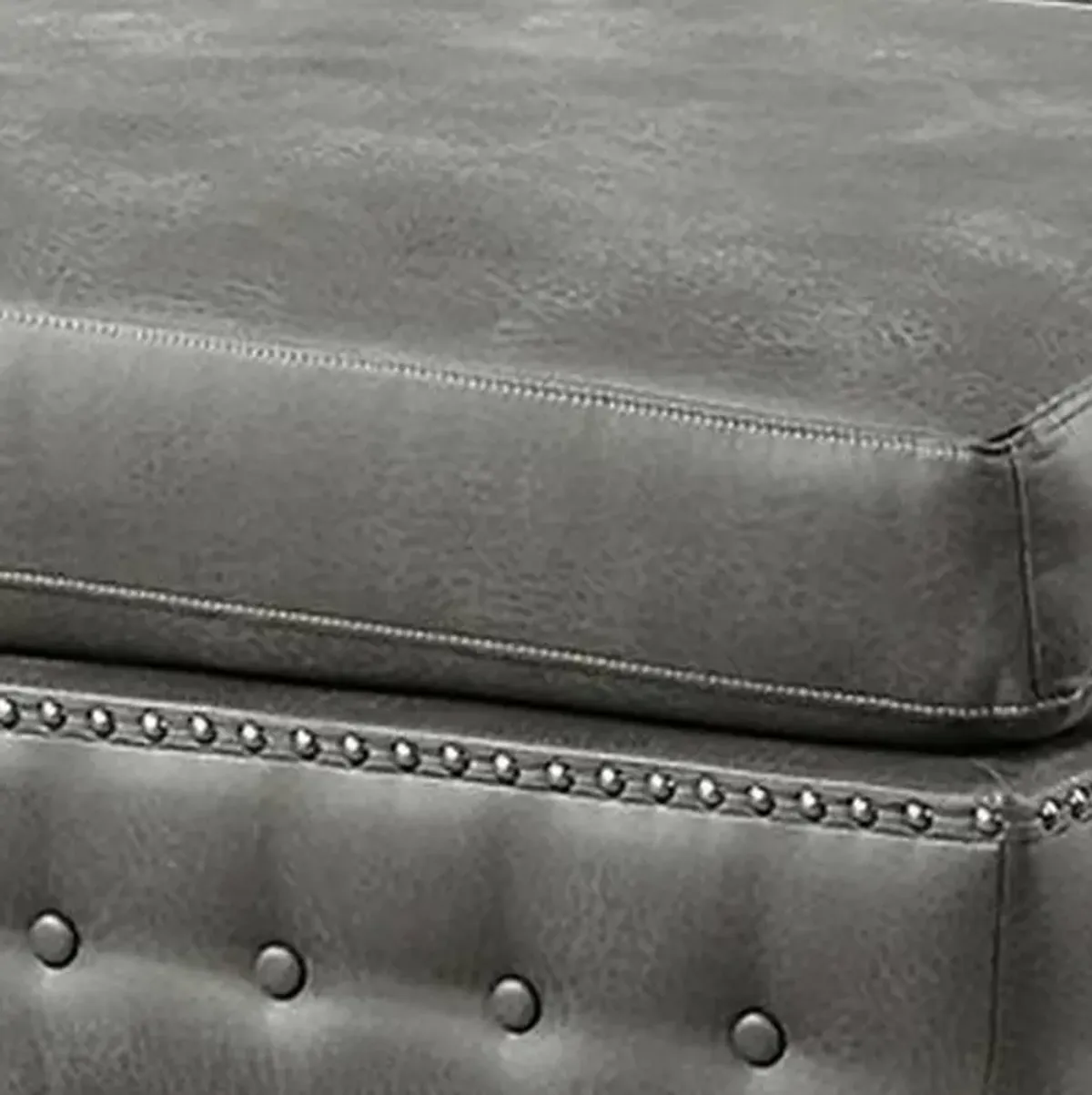 Simi 34 Inch Square Ottoman, Handcrafted Legs, Vegan Faux Leather-Benzara