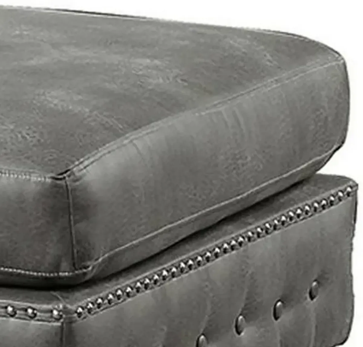 Simi 34 Inch Square Ottoman, Handcrafted Legs, Vegan Faux Leather-Benzara