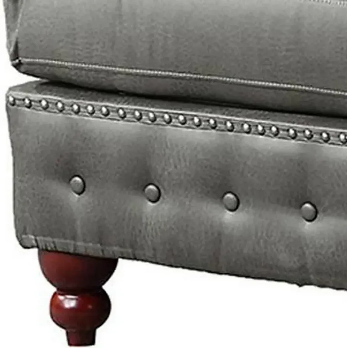 Simi 34 Inch Square Ottoman, Handcrafted Legs, Vegan Faux Leather-Benzara