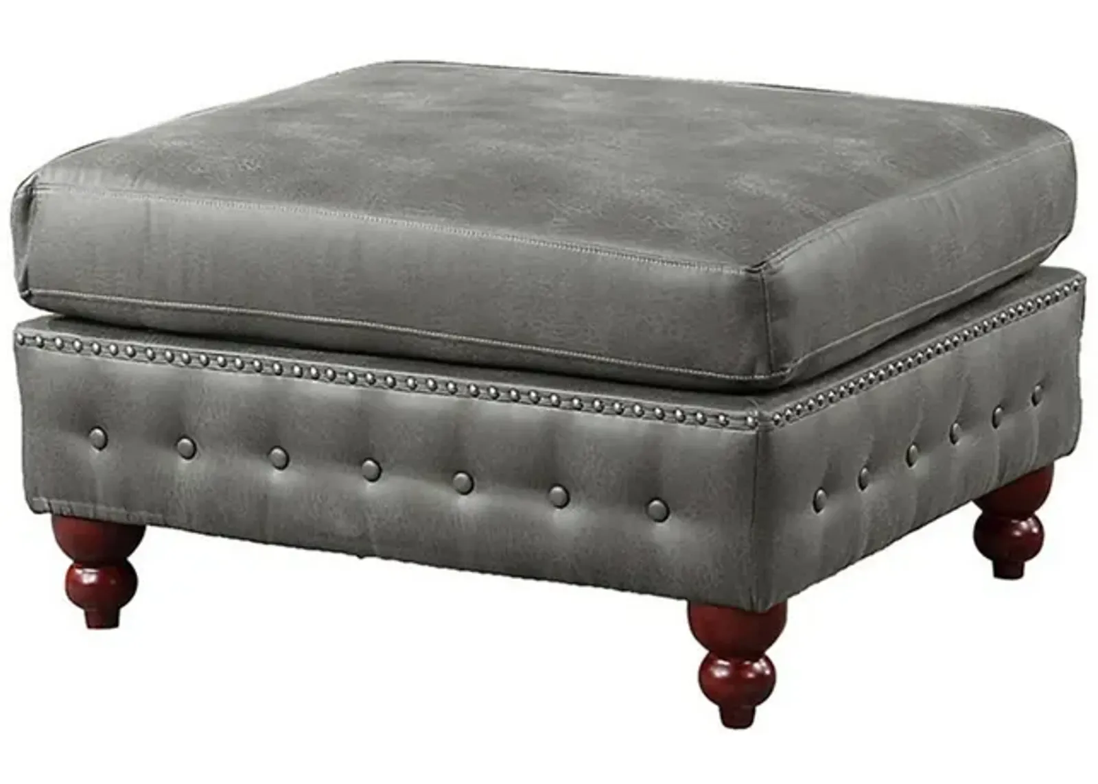 Simi 34 Inch Square Ottoman, Handcrafted Legs, Vegan Faux Leather-Benzara