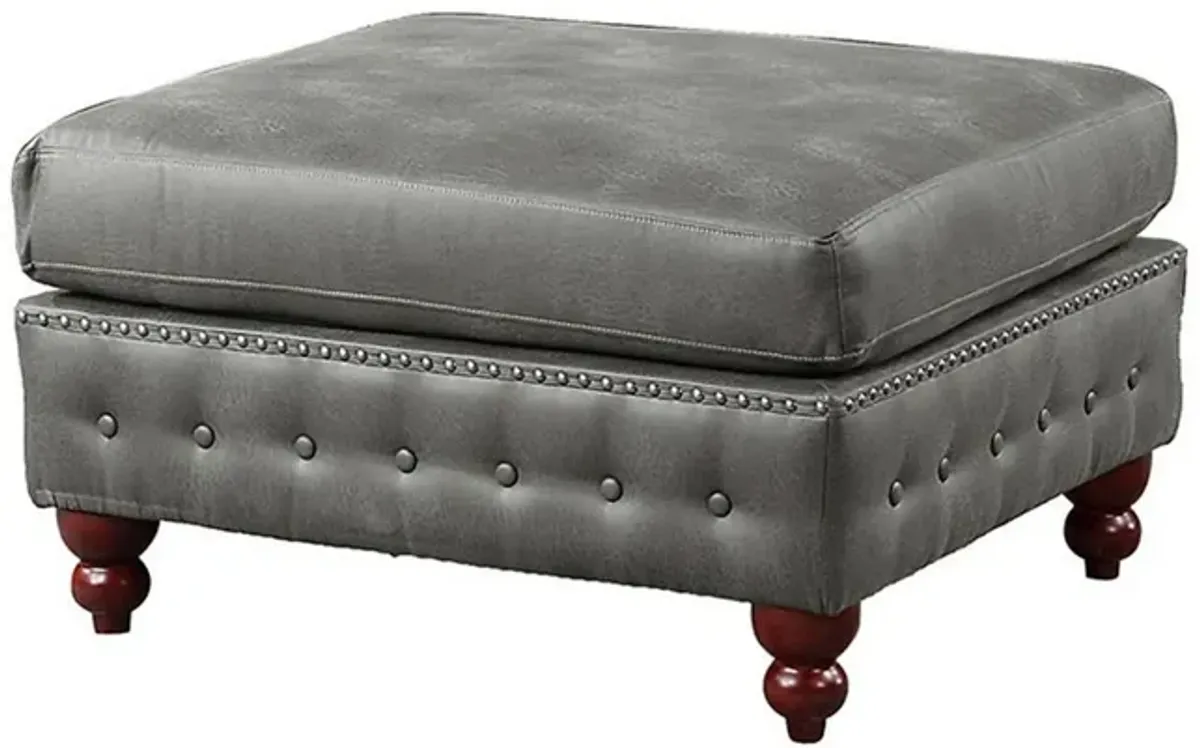 Simi 34 Inch Square Ottoman, Handcrafted Legs, Vegan Faux Leather-Benzara