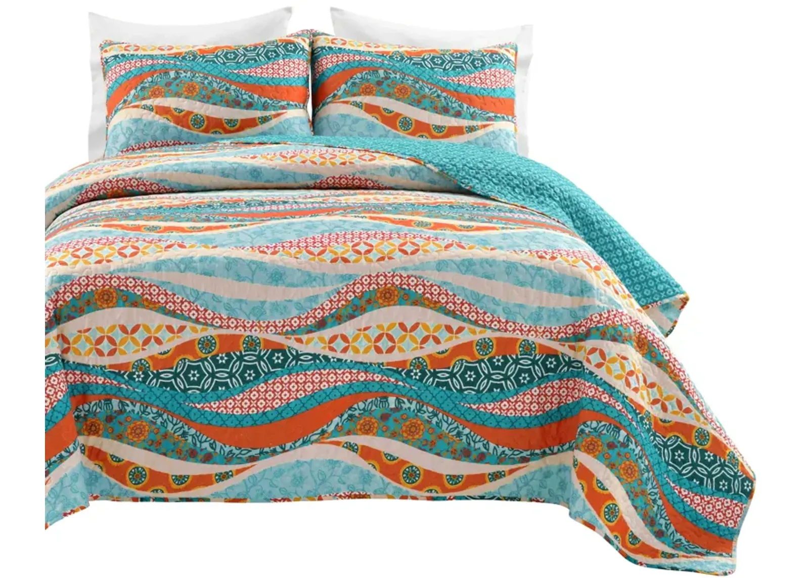 Hailey Watercolor Wave Reversible Cotton Quilt 3Pc Set