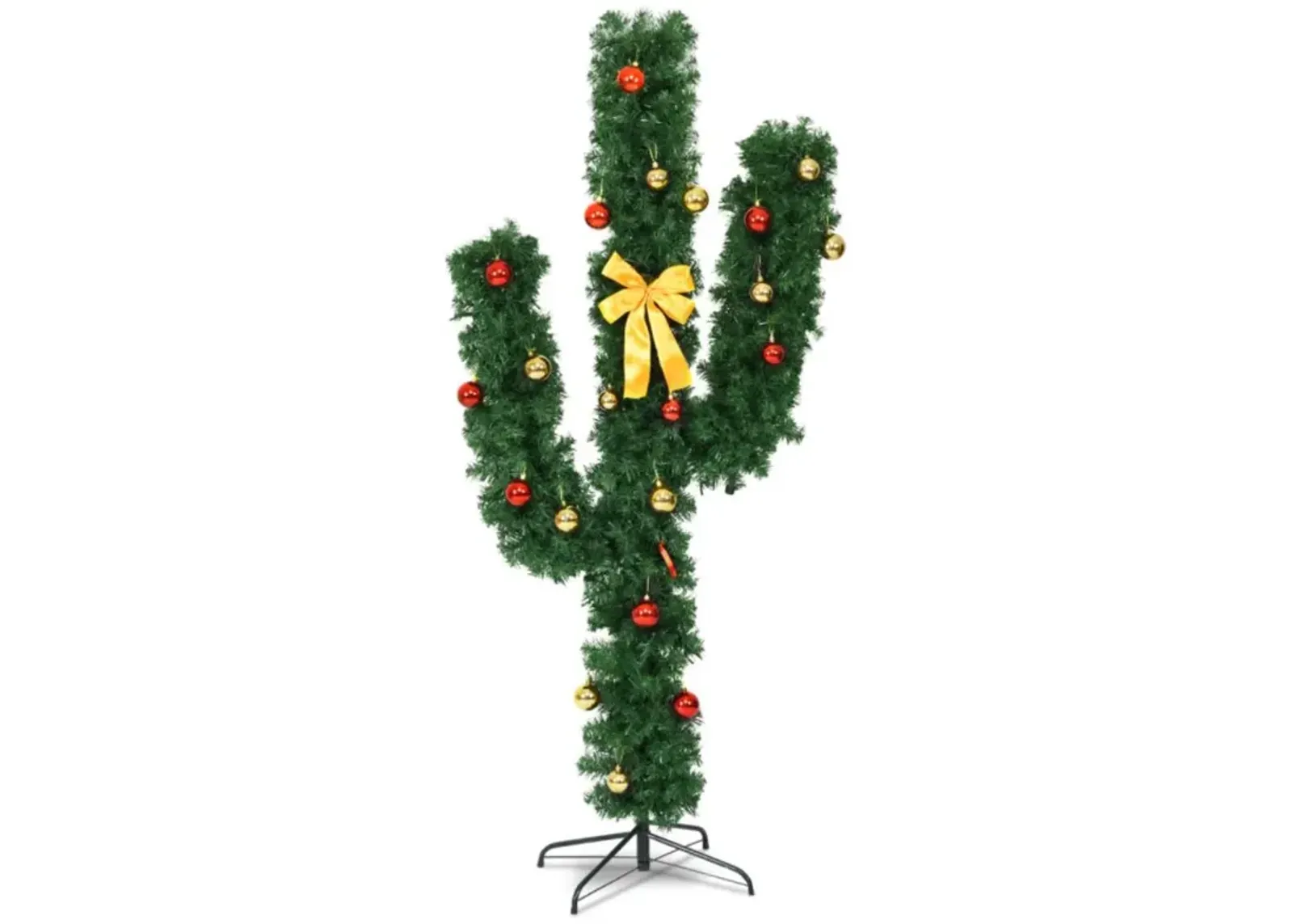 Hivvago 5/6/7 Feet Artificial Cactus PVC Christmas Tree with LED Lights and Ball Ornaments