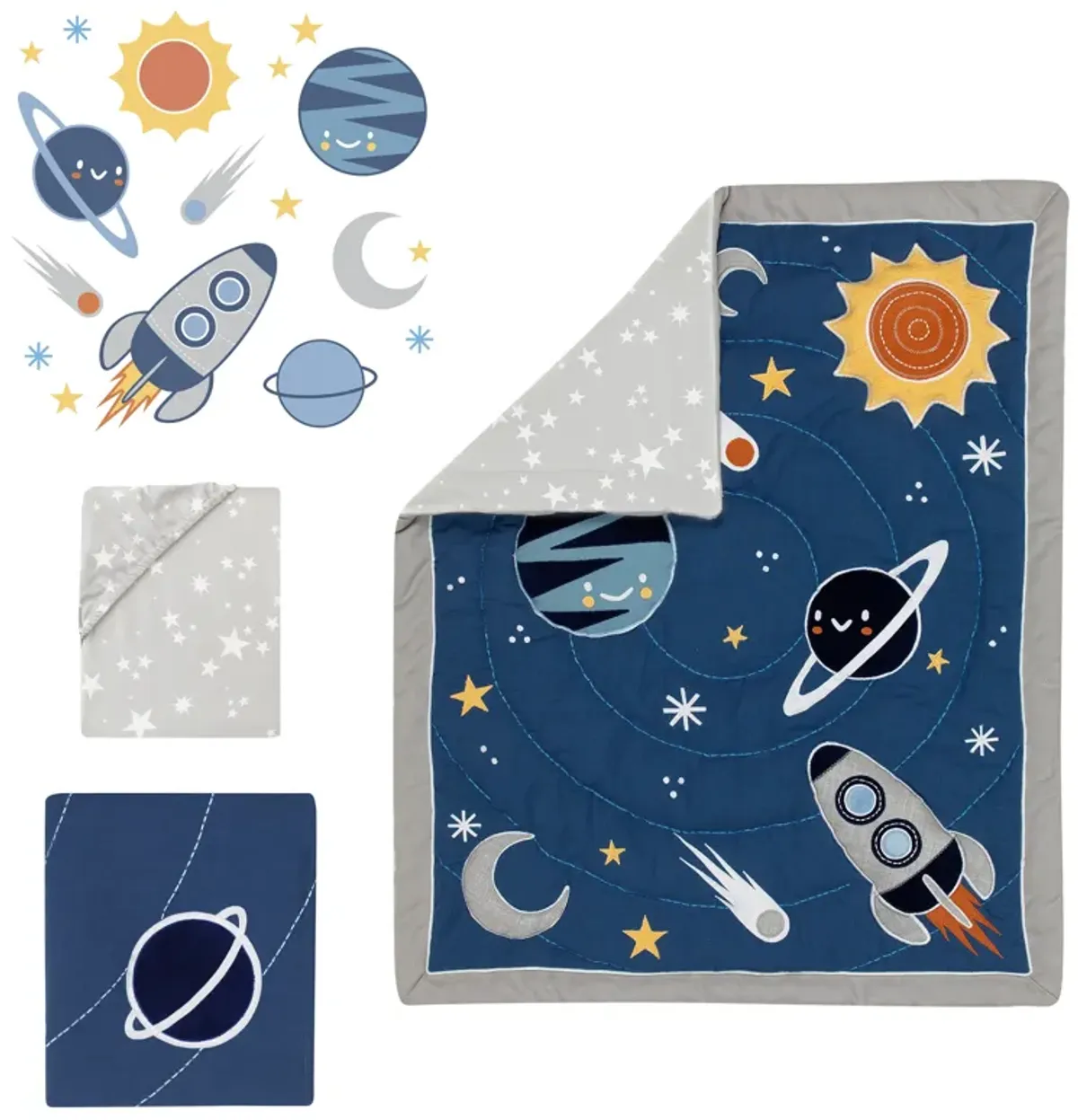 Lambs & Ivy Milky Way Space Galaxy 4-Piece Baby Nursery Crib Bedding Set - Blue/Gray